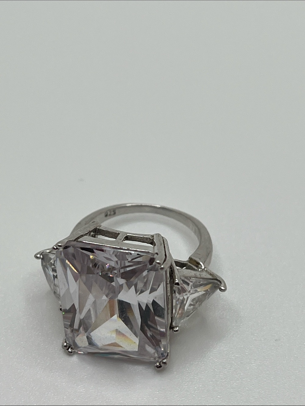 Silver stamped 925 Clear CZ Three-Stone Silver Ring - Picture 6 of 8